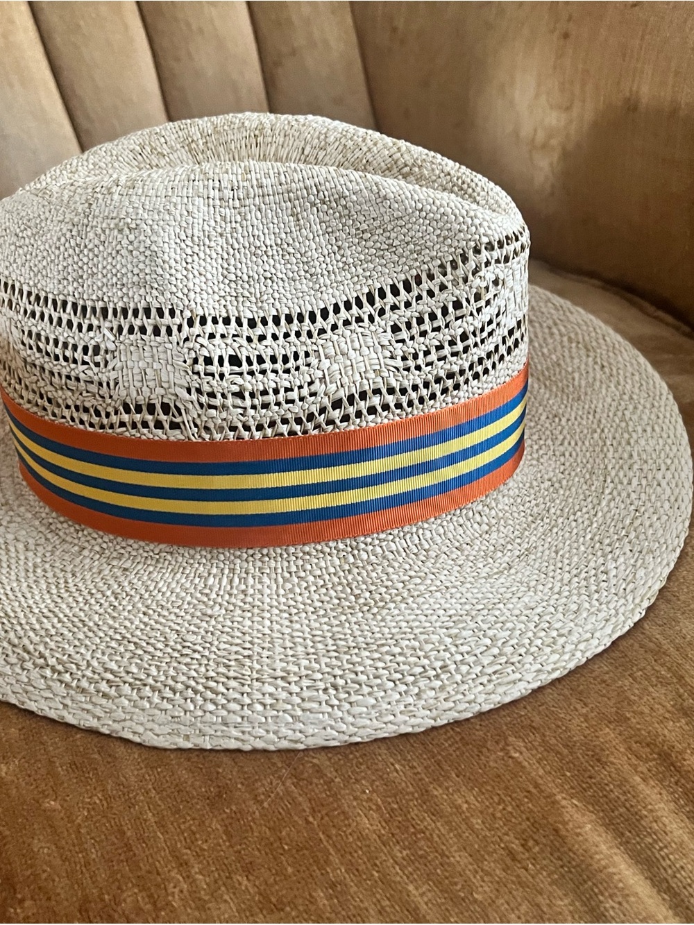 LOLA Hats Straw Fedora Sun Hat Orange Ribbon